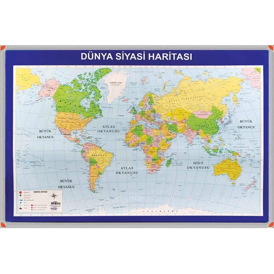dunya-siyasi-cerceveli Dünya Siyasi Haritası Alüminyum Çerçeve