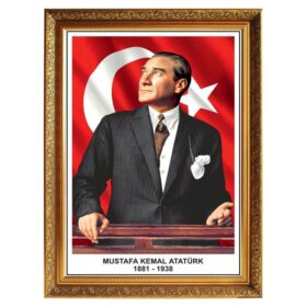 yaldızlı çerçeveli atatürk portresi