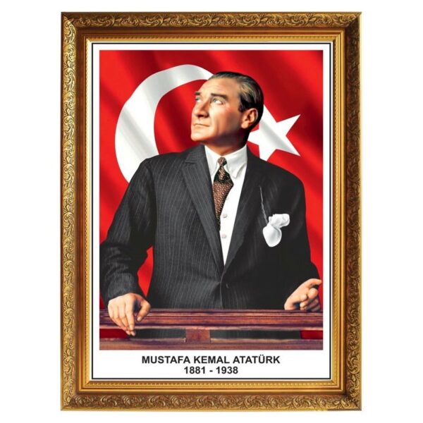 yaldızlı çerçeveli atatürk portresi