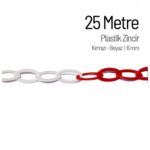 25 Metre Kırmızı Beyaz Plastik Zincir 6mm