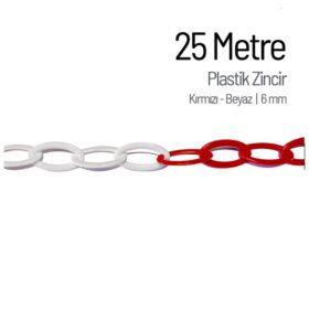 25 Metre Kırmızı Beyaz Plastik Zincir 6mm
