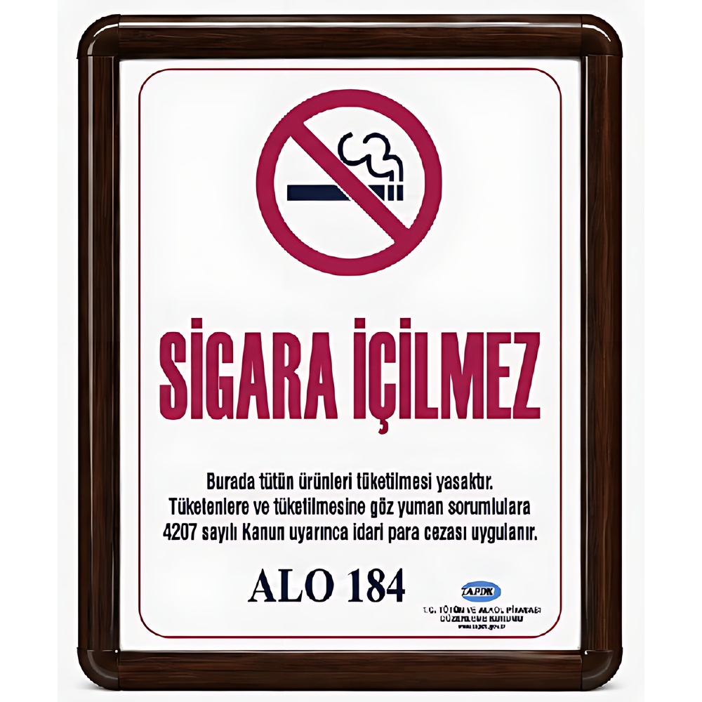 alüminyum-çerçeveli-hazır-pano-sigara-içilmez-ahşap Sigara İçilmez Levhası A3 (30x42cm) Alüminyum çerçeveli (Ahşap Görünümlü)