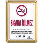 Sigara İçilmez Levhası A3 (30x42cm) Alüminyum çerçeveli (Gold)