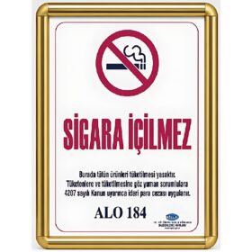 Sigara İçilmez Levhası A3 (30x42cm) Alüminyum çerçeveli (Gold)