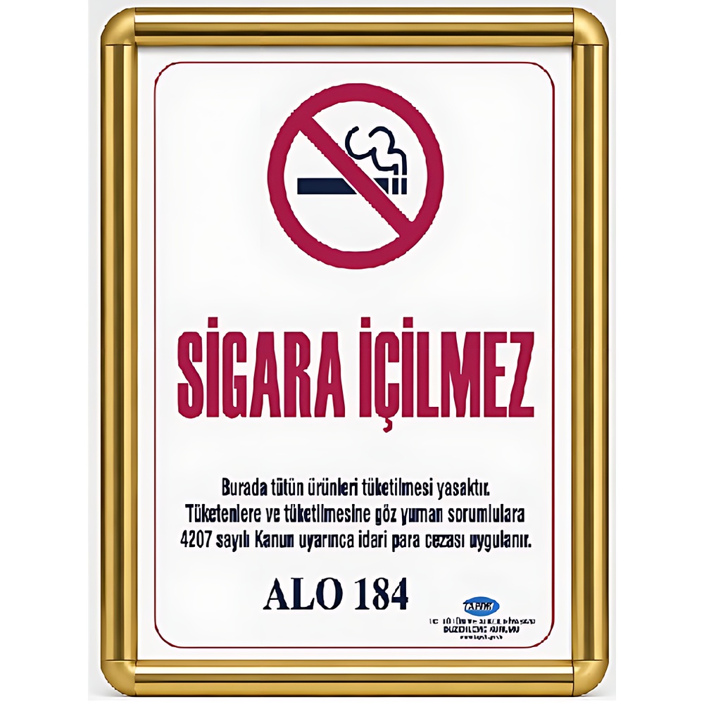 alüminyum-çerçeveli-hazır-pano-sigara-içilmez-gold Sigara İçilmez Levhası A3 (30x42cm) Alüminyum çerçeveli (Gold)