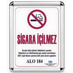 Sigara İçilmez Levhası A3 (30x42cm) Alüminyum çerçeveli (Gri)