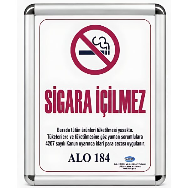 Sigara İçilmez Levhası A3 (30x42cm) Alüminyum çerçeveli (Gri)