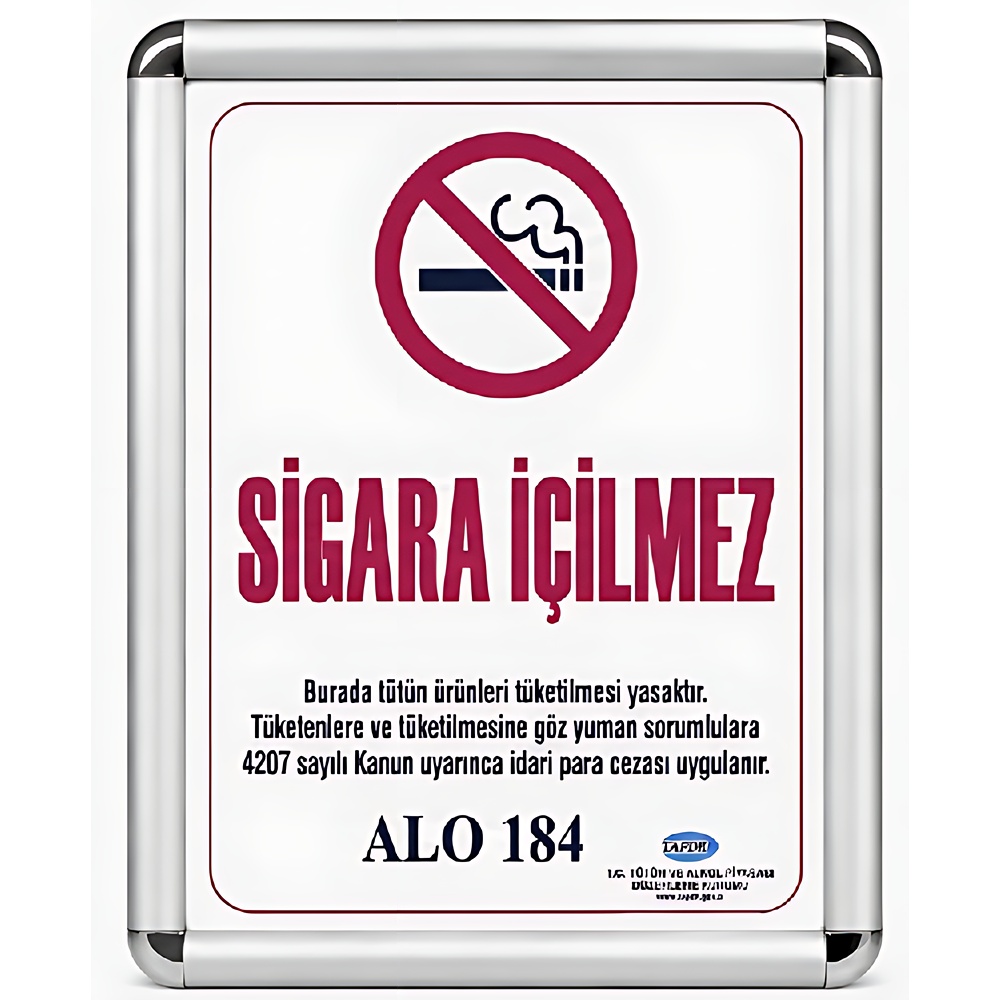 alüminyum-çerçeveli-hazır-pano-sigara-içilmez-gri Sigara İçilmez Levhası A3 (30x42cm) Alüminyum çerçeveli (Gri)