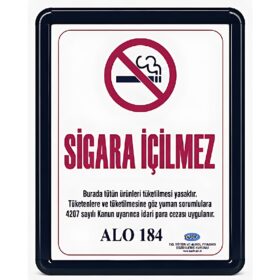 Sigara İçilmez Levhası A3 (30x42cm) Alüminyum çerçeveli (Siyah)