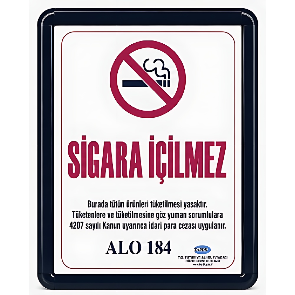 alüminyum-çerçeveli-hazır-pano-sigara-içilmez-siyah Sigara İçilmez Levhası A3 (30x42cm) Alüminyum çerçeveli (Siyah)