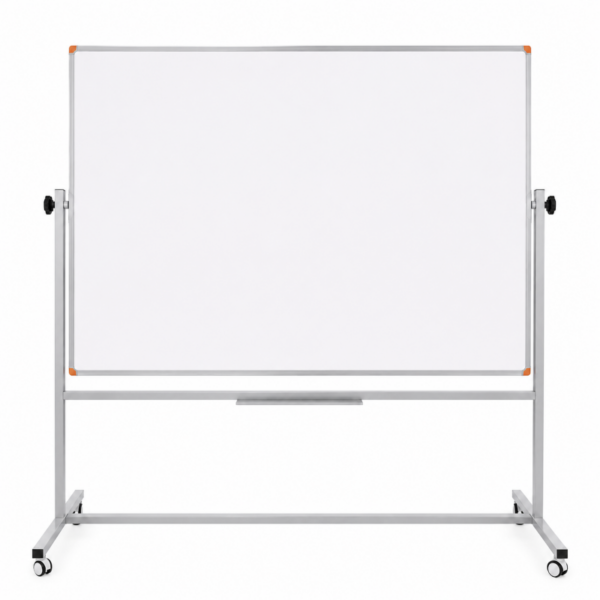 Emaye Yüzey 360° Dönerli Mobil Yazı Tahtası 120x140cm Beyaz