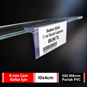 Cam Rafa Geçmeli Şeffaf PVC Etiketlik 10x4cm – 8mm