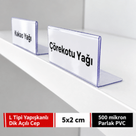 L Tipi Siperli Yapışkanlı Şeffaf PVC Etiketlik 5x2cm