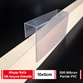 Ahşap Rafa Dik Geçmeli Şeffaf PVC Etiketlik 10x5cm – 18mm