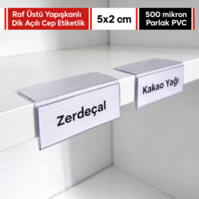 Raf Üstü L Tipi Yapışkanlı PVC Şeffaf Etiketlik 5x2cm